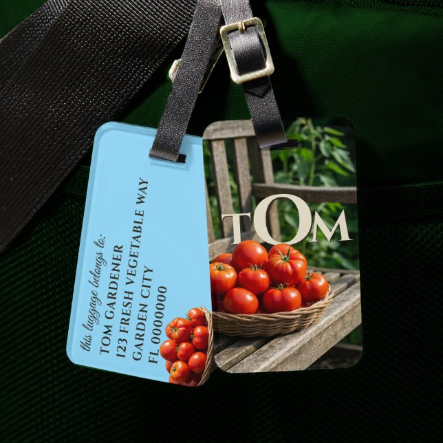 Rustic Tomato Basket Gardener Luggage Tag (Perfect luggage tag for Gardeners. Add your details!)