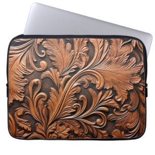 Rustic tooled leather laptop sleeve
