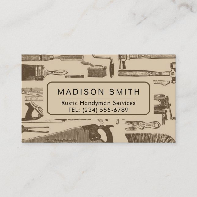 Rustic Tools Carpenter Handyman Business Card  (Front)