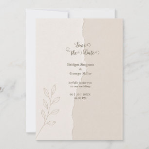 Rustic Torn Paper minimal Wedding Botanicals Invitation
