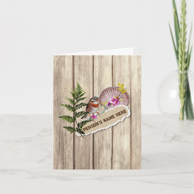 Rustic Torn Paper Wood Oil Paint Personalise Name Card (Front)