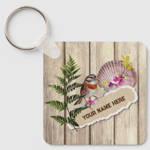 Rustic Torn Paper Wood Oil Paint Personalise Name Key Ring