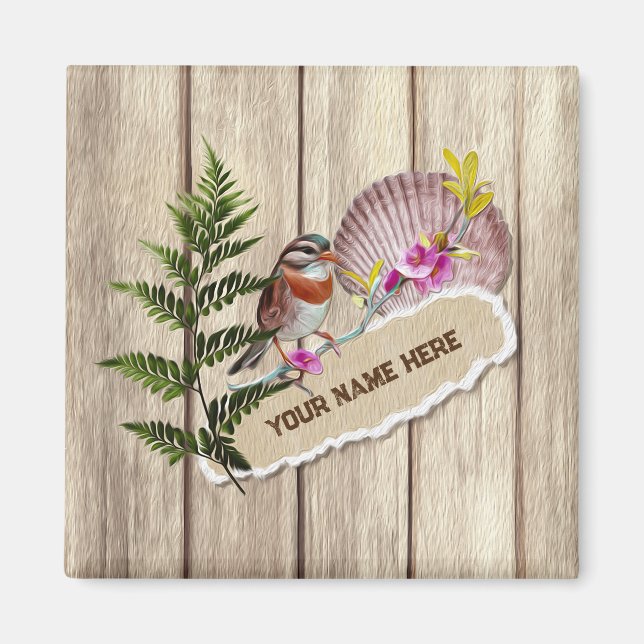 Rustic Torn Paper Wood Oil Paint Personalise Name Magnet (Front)