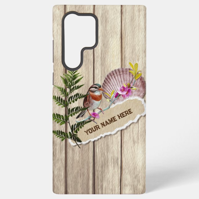 Rustic Torn Paper Wood Oil Paint Personalise Name Samsung Galaxy S22 Ultra Case (Back)