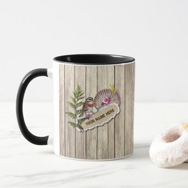 Rustic Torn Paper Wood Oil Paint Personalize Name Mug (With Donut)