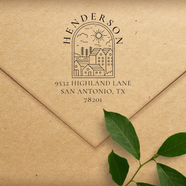 Rustic Town Custom Family Return Address Rubber Stamp (Creator Uploaded)