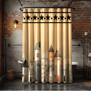 Rustic Town Shower Curtain – Country Cottage Style