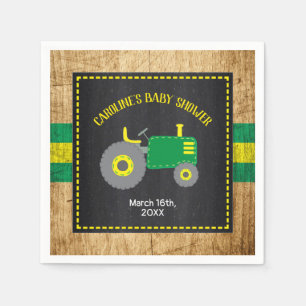 Rustic Tractor Baby Shower Green and Yellow Napkin