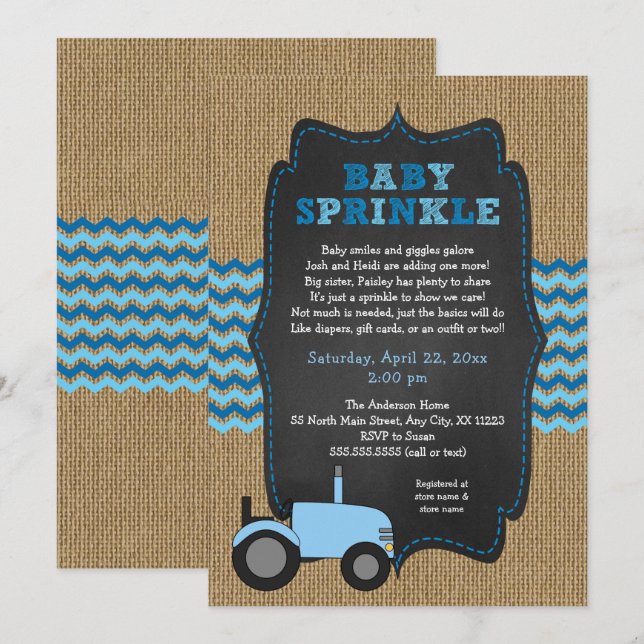 Rustic Tractor BOY Baby Sprinkle invitations (Front/Back)