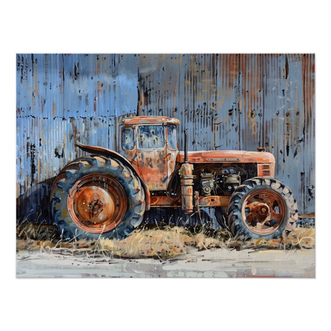 Rustic Tractor Decoupage Poster (Front)