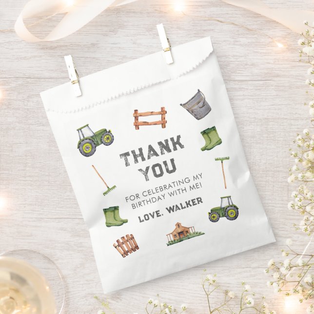Rustic Tractor Farm Green Boy Birthday  Favour Bags (Clipped)