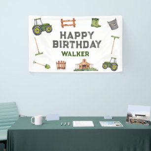 Rustic Tractor Farm Green Boy Happy Birthday Banner