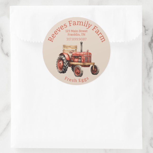 Rustic Tractor Homestead Egg Label Sticker (Bag)