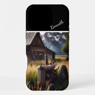 Rustic Tractor Under Mountain Peaks iPhone 16 Pro Max Case