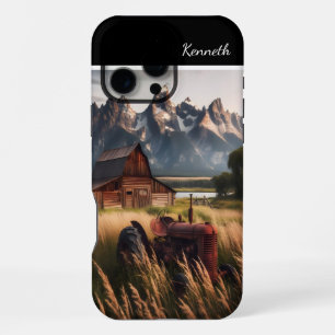 Rustic Tractor Under Snowy Peaks iPhone 16 Pro Max Case