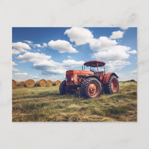 Rustic Tractor with Hay Bales  Postcard