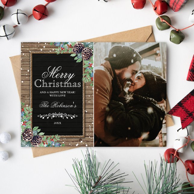Rustic Traditional Christmas Holiday Photo Card (Creator Uploaded)