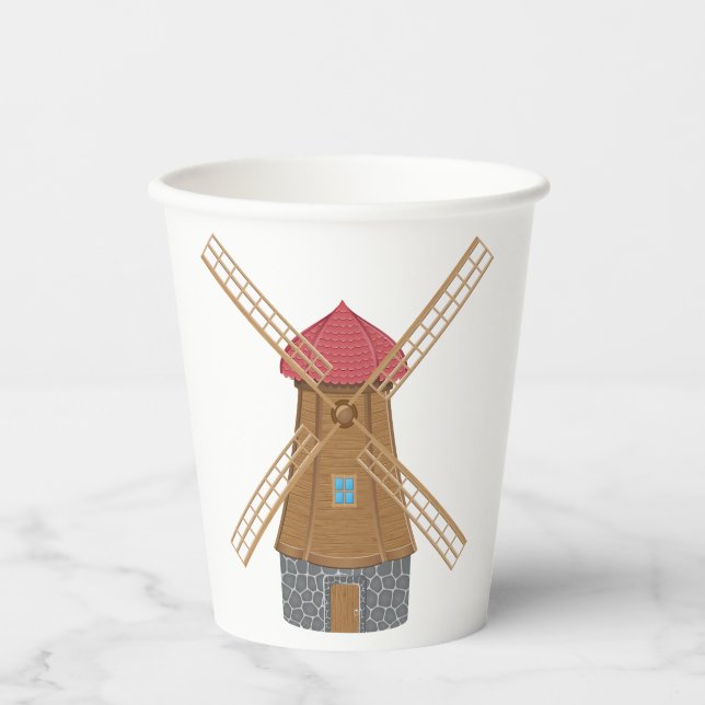 Rustic Traditional Wooden Windmill Paper Cups (Front)