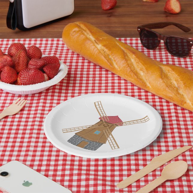 Rustic Traditional Wooden Windmill Paper Plate (Creator Uploaded)