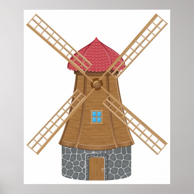 Rustic Traditional Wooden Windmill Poster (Front)