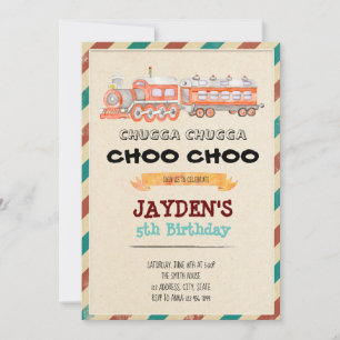 Rustic train birthday theme invitation