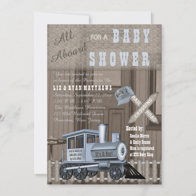 Rustic Train Railroad Crossing Baby Shower Invitat Invitation (Front)