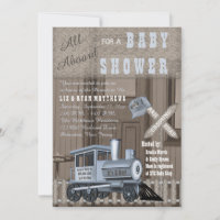 Rustic Train Railroad Crossing Baby Shower Invitat