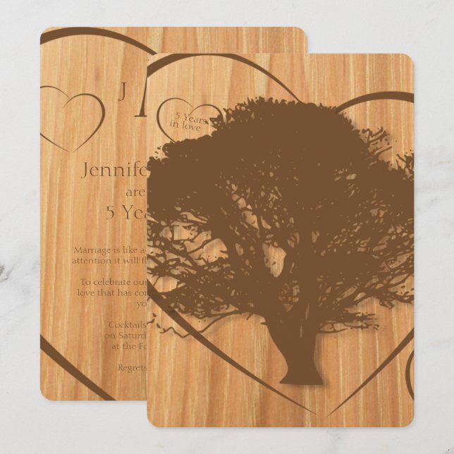 Rustic Tree 5th Wedding Anniversary Invitation (Front/Back)