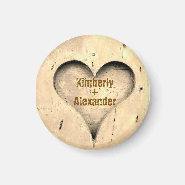 Rustic Tree and Heart Couple's Names Gift Magnet (Front)