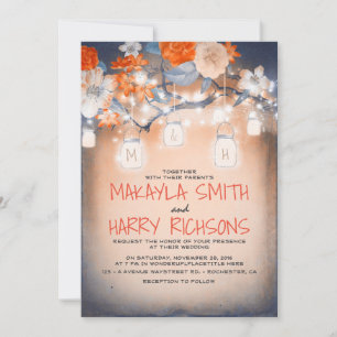 Rustic Tree and Lights Mason Jars Fall Wedding Invitation