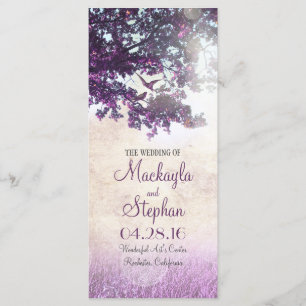 Rustic tree and love birds purple wedding programs programme