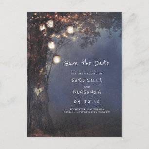 Rustic Tree and Mason Jar Lights Save the Date Announcement Postcard
