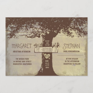 rustic tree and string lights wedding invitation