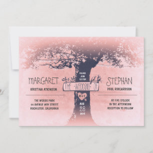 rustic tree and string lights wedding invitation