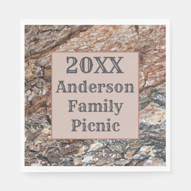 Rustic Tree Bark Annual Reunion Family Picnic Napkin (Front)