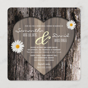 Rustic Tree Bark Heart and Daisy Rehearsal Dinner Invitation