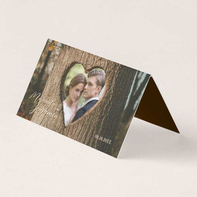 Rustic Tree Bark Heart Photo Table Number Card (Front)