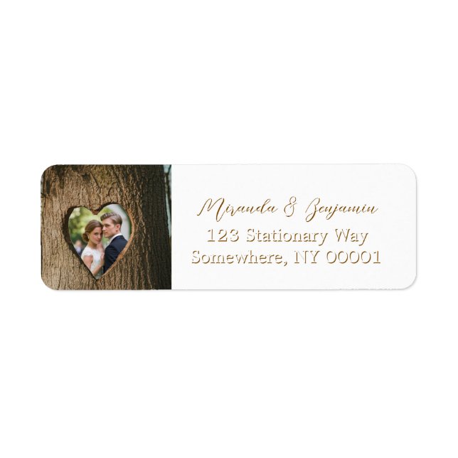 Rustic Tree Bark Heart Photo Wedding Address (Front)
