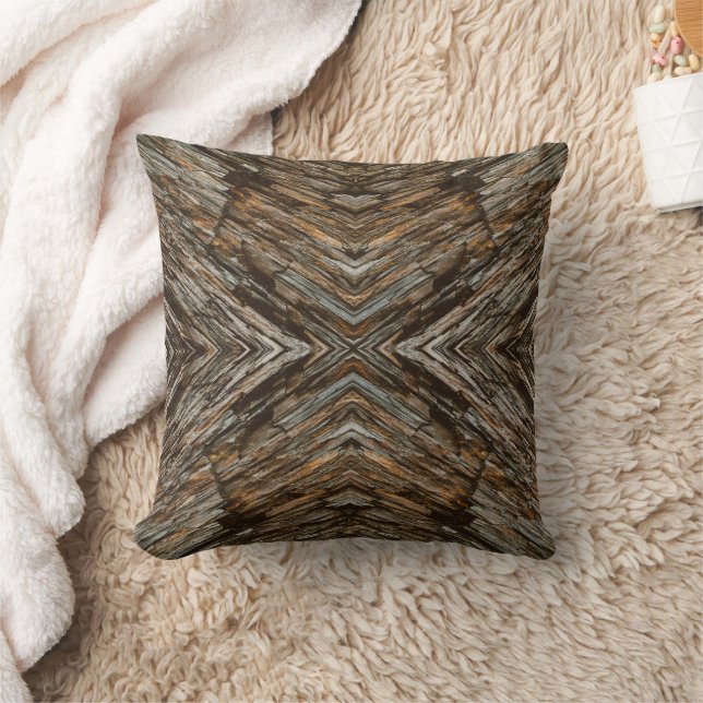 Rustic Tree Bark Photo Southwest Diamond Pattern Cushion (Blanket)
