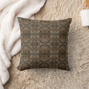 Rustic Tree Bark Photo Southwest Diamond Pattern Cushion