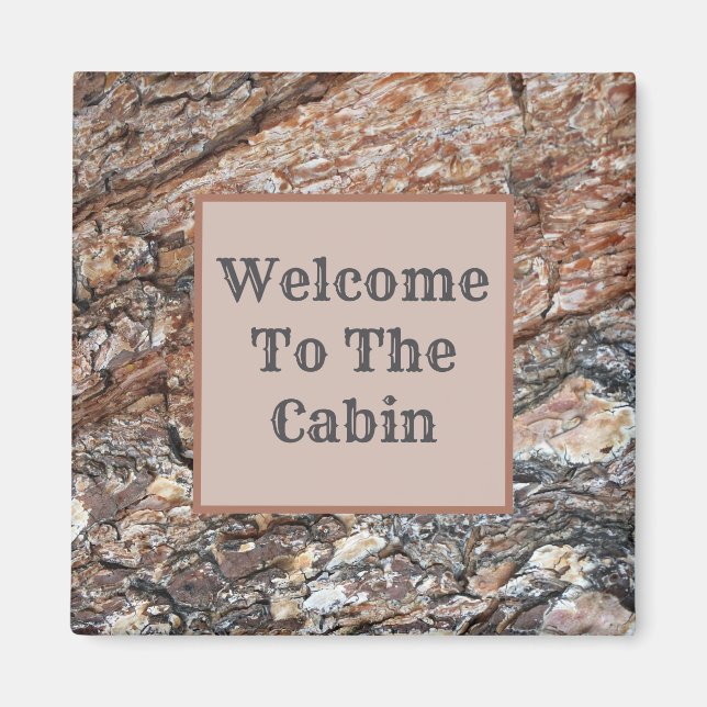 Rustic Tree Bark Photo Welcome To The Cabin Magnet (Front)