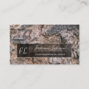 Rustic tree bark surface grey rectangle monogram business card