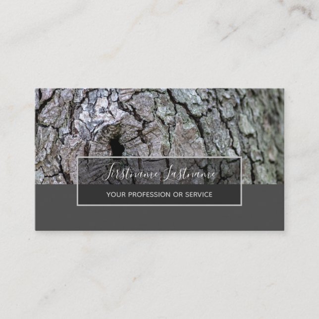 Rustic tree bark surface grey rectangle stripes bu business card (Front)