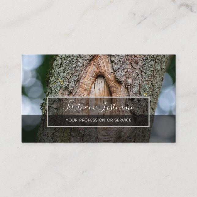 Rustic tree bark surface grey rectangle stripes bu business card (Front)