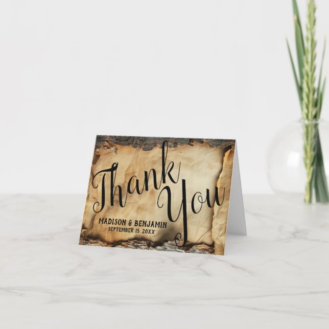 Rustic Tree Bark Vintage Parchment Paper Wedding Card (Front)