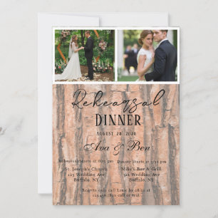 Rustic Tree Bark Wedding Photo Rehearsal Dinner Invitation