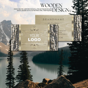 Rustic Tree Bark Wood Grain Gold Ornate and Logo Business Card