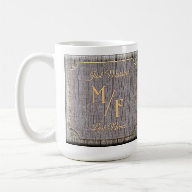 Rustic Tree Bark wood textured with initials Coffee Mug (Left)