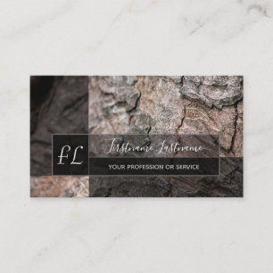 Rustic tree bark wooden surface rectangle monogram business card