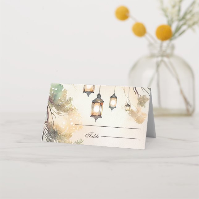 Rustic Tree Botanical Lantern Lights Wedding  Place Card (Front)